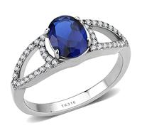 DA306 - No Plating Stainless Steel Ring with Synthetic Spinel in London Blue, Metal, No Gemstone