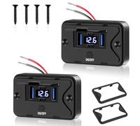 Daakro 2 x 4-Port Upgraded 12 V USB Socket, with LED Display, 12 V Waterproof Socket (Wall Mounted), Dual QC3.0 USB Ports and Dual PD3.0 Type-C Panels with Push Button Switch, Suitable for Boats