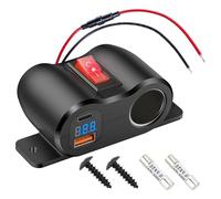 Daakro 54W Upgraded 12V USB Charging Socket, QC3.0 USB & PD3.0 Type C Dual Port Charger, 180W Cigarette Lighter Quick Charge Socket, LED Voltmeter Display for Motorhomes, Boats