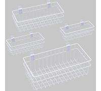 DAANXW 4 Pack Large Slatwall Baskets Set, Ventilated Metal Hanging Storage Slat Wall Basket, Mounted Slatwall Accessories for Garage Storage Organizing Display on Slatwall Panels bins (White)