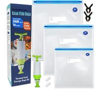 Daarcin 20pcs Reusable Food Vacuum Sealer Bags Kit, 3 Sizes with Pump, BPA Free, Freezer Safe, Microwave Safe, Sous Vide Cooking