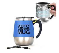 daasigwaa CuteInnovation Rechargeable Self Stirring Mug - Magnetic Electric Auto Mixing Stainless Steel Cup for Office/Kitchen/Travel/Home Coffee/Tea/Hot Chocolate/Milk-390 ml/13.2 oz(Blue)