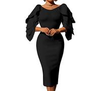 DAAWENXI Women's Elegant Ruffle Off The Shoulder Zipper Empire Midi Cocktail Dress, Black, Large