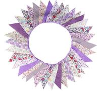 Daaxing 36Pcs Large Fabric Bunting Banner, 33 Feet Garden Bunting Floral Bunting Cotton Vintage, For Wedding Baby Shower Garden Birthday Parties Home Decoration (Purple)