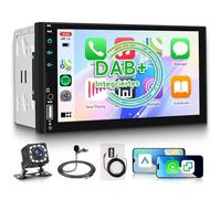 DAB/DAB+ Double Din Car Audio Stereo with Wireless Carplay Android Auto Mirror Link, 7 Inch Touchscreen 2 Din Car Radio with Bluetooth FM Backup Camera EQ, USB/AUX/SWC