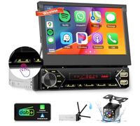 DAB/DAB+ Single Din Car Stereo with Wireless Carplay Android Auto, Hodozzy 7 inch Motorized Flip Out 1 Din Touch Screen Bluetooth Car Radio with Mirror Link/EQ/FM/USB/Type-C/AUX/Mic+ Reversing Camera