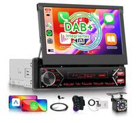 DAB/DAB+ Single Din Flip Out Radio with Wireless Carplay Android Auto, Hodozzy 7" Electric Flip Out 1 Din Touch Screen Bluetooth Car Stereo with Mirrorlink/EQ/FM/USB/Type-C/AUX/Mic+ Reverse Camera