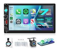DAB Double Din Car Stereo with Apple Carplay Wireless Android Auto AM/FM/RDS, Hodozzy 7" HD IPS Touchscreen 2 Din Car Radio with Bluetooth 5.2 EQ SWC Reversing Camer USB/TF Card/Aux/Type-C