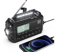 Dab Wind Up Radio, 5000 mAh Solar Powered Emergency Radio with SOS Alarm, Hand Crank Radio with USB Phone Charger, Portable Dab Radio with Flashlight, Headphone Jack and Dual Alarm for Camping