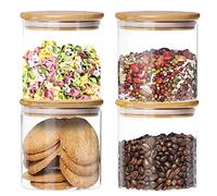 Dabacc 4 Pack Glass Jars with Airtight Bamboo Lids, Glass Kitchen Canisters Clear Container for Food Storage of Dry Goods, Cookie, Candy, Spices, Coffee Beans and More, 18.6 OZ
