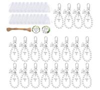 DABAIXIONG 20Sets Symbolic Crosses Pearls Keychain Elegant Wedding Baptism Favor With Organza Bags Elegant Pearls Beaded Charm