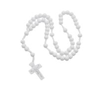 DABAIXIONG Crucifix Beads Rosary with White Beads and Crosses Pendants for Prayer Meditations Elegant Wood Grains Rosary