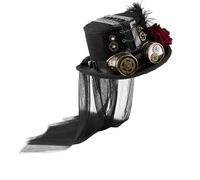 DABAIXIONG Punk Theme Top Hat For Halloween Victorian Theme Wool Tall Hat With Goggles Rose Flower For Cosplay Event Dressingup