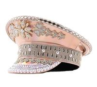 DABAIXIONG Wedding Bride Captain Hat With Flower Women Christmas Halloween Party Hat Prom Stage Performances For Women Rhinestone For Colorful Captain Hats