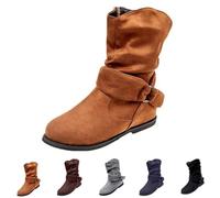 DaBaoDan Slouch Boots Flat Boots for Women Uk Mid Calf Boots Wide Fit Ankl