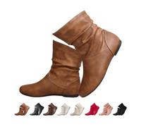 DaBaoDan Women's Leather Slouch Flat Ankle Boots fall shoes