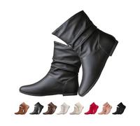 DaBaoDan Women's Leather Slouch Flat Ankle Boots fall shoes