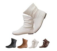 DaBaoDan Women's Leather Slouch Flat Ankle Boots fall shoes