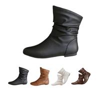 DaBaoDan Women's Leather Slouch Flat Ankle Boots fall shoes | Flat low heel, comfortable slouchy, slip on, outdoor walking, pull on, fall winter casual daily outfits, round toe, non slip