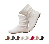 DaBaoDan Women's Leather Slouch Flat Ankle Boots fall shoes | Flat low heel, comfortable slouchy, slip on, outdoor walking, pull on, fall winter casual daily outfits, round toe, non slip