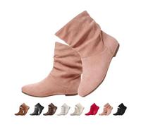 DaBaoDan Women's Leather Slouch Flat Ankle Boots fall shoes | Flat low heel, comfortable slouchy, slip on, outdoor walking, pull on, fall winter casual daily outfits, round toe, non slip