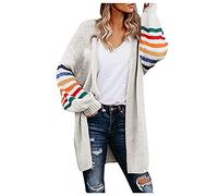 DABAOK Blue Cardigan for Women Warm Rainbow Stripe Print Long Sleeve Open Front Winter Fashion Cardigan Outwear Sweater Tops Blue Ladies Cardigan