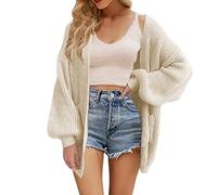 DABAOK Button up Cardigan Winter Solid Color Knit Coat Loose Version Medium Long Casual Cardigan with Wide Sleeves and Sweater (White, XXL)