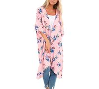 DABAOK Cardigan for Women Women's+Cardigans Chiffon Long Cardigan Jacket Tie Front Cardigan Longline Cardigan Pink