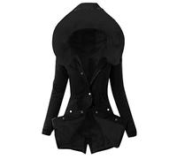 DABAOK Casual Windbreaker Jacket Women Collar Long Sleeve Jacket Vintage Thicken Coat Jacket Warm Hooded Thick Padded Outerwear Big Collar Jackets Women's Anorak Jacket Black