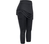 DABAOK Fleece Lined Yoga Pants with Pockets for Women Skirts Tennis Legging Sports Elastic Capris Yoga Women Leggings Pockets Skirted Yoga Pants Black