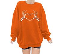 DABAOK Fleece Women with Hood Crew Neck Long Sleeve Casual Loose Pullover Velour Tops (Orange, S)