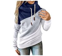 DABAOK Full Zip Hoodie Women Tops Contrast Women Long Casual Women's Blouse Long Womens Sweatshirts Leggings (Blue, M)