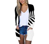 DABAOK Girls Cardigans Fashion Casual Pocket Long Sleeved Cardigan Long Cardigans for Women UK Plus Size Fluffy Cardigans Black