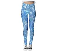 DABAOK Halloween/Xmas Legging, Stretchy Yoga Leggings Red Stripe Leggings Snowflake Leggings Xmas Snow Flakes Tights Workout Yoga Pant for Halloween Party Decoration Supplies Favor, D4#blue, L