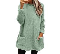 DABAOK Hoodies For Women Uk Wool Jacket Long Sleeved Jumper With Pockets Womens Fluffy Hoodie (Green, XL)