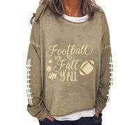 DABAOK Knit Tunic Tops Women Loose Round Neck Long Sleeve Sweatshirt Top Distressed Sweat Shirts (Khaki, L)