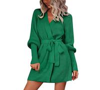 DABAOK Ladies Cardigans UK Oversized V Neck Soft Knit Sweater Open Front Cardigan Coat Outwear with Belt Short Cardigan Green