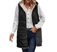DABAOK Ladies Gilet Fall Reversible Vests Sleeveless Fleece Jacket Zip Up Hoodie Pockets Long Warm Winter Coat Outerwear Women's Long Quilted Vest