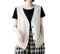 DABAOK Ladies Gilet Linen Vest Women's Sleeveless Casual Vest Solid Sweetheart Cotton Linen Short Coat Fall Must Haves for Women