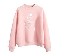 DABAOK Ladies Small Zip up Jacket Sweatshirt Casual Long Sleeve O Neck Soft Love Heart Printed Shirt Ladies Winter Sweatshirts Tops Winged Long Sleeve Pink