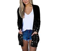 DABAOK Mens Cardigan Fashion Casual Pocket Long Sleeved Cardigan Sparkly Cardigan Plus Size Cardigans for Women 22-24 Black