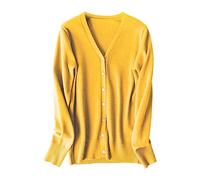 DABAOK Mens Cardigan Grandma Cardigan Button Down Long Sleeve V Neck Soft Knit Sweater Crochet Cardigan Mens Cardigans with Pockets Yellow