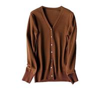 DABAOK Mens Cardigan Grandma Cardigan Button Down Long Sleeve V Neck Soft Knit Sweater Crochet Cardigan Mens Cardigans with Pockets Coffee