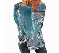 DABAOK Stray Kids Hoodie Fashion Round Neck Long Sleeve Retro Floral Print Women's Hoodless Sweatshirt Medium Weight Hoodie (Sky Blue, S)