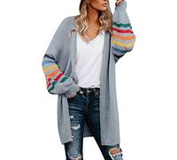DABAOK Summer Cardigans Size Warm Rainbow Stripe Print Long Sleeve Open Front Winter Fashion Cardigan Outwear Sweater Tops Long Sleeve Sweater Cardigans for Women