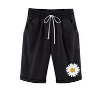 DABAOK Swim Board Shorts for Women Women Summer High Waisted Prints Cotton Pants Plus Size Shorts Lacing Beach Workout Pocket Five Point Pants Pajamas for Women Shorts Set Satin Black