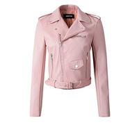 DABAOK Todays Daily DealsFleece Jacket inside Pockets The Belt Fashion Faux Leather Cool Zipper Decoration Jacket Racing Biker Jacket (Pink, L)