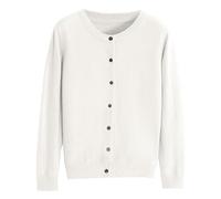 DABAOK Womans Cardigan Neck Long Sleeve Button Down Cardigan Kimono Cardigans Women Cotton Lady Button Up Cardigan White