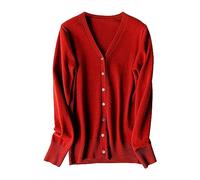 DABAOK Women Cardigan Sweater Down Long Sleeve V Neck Soft Knit Sweater Cardigan Plus Size Hooded Cardigan Buttoned Cardigan Womens Red