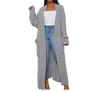 DABAOK Women Cardigans Fall Long Sleeved Loose Knit Sweater Outerwear Long Cardigan Sweater for Women Fashion (Grey, XXXXL)